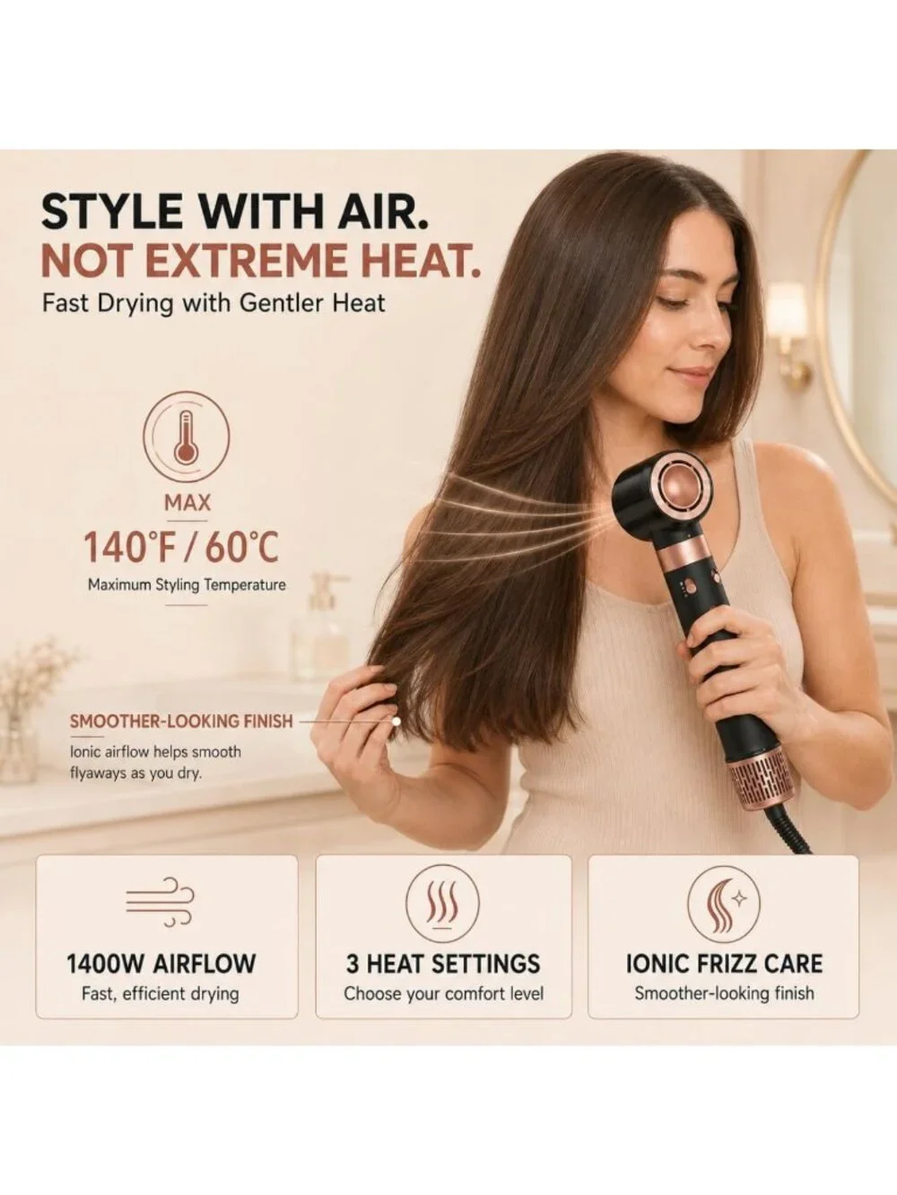3-in-1 Dual Voltage Hair Dryer & Curler, Travel-Friendly with Auto-Wrap Barrels